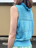 Dusty Blue Ruffle Collar Pattern-stitched Button Front Vest
