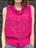 Hot Pink Ruffle Collar Pattern-stitched Button Front Vest