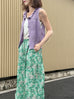 Lilac Purple Ruffle Collar Pattern-stitched Button Front Vest