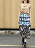 Mixed Dots Ruffle Tiers Chiffon Airy Maxi Skirt