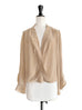 Beige Ribbon Detail V-neck Frilly Cuffs Silky Blouse