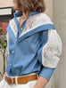 Last Chance! Petrol Blue Embroidered Lace Sleeve Trimmed Blouse