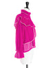 New Colour! Hot Pink Mesh Trim Stand Collar Silky Blouse