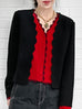 Classy Black Scalloped Collar Open Front Jacket