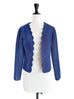 Blue/ Burgundy Scalloped Collar Open Front Jacket