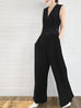 Elegant Black Dotty Belted Wide Leg Sleeveless Jumpsuit