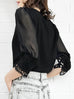 Black Puff Mesh Sleeves Lace Cuff Jersey Top