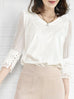 White Puff Mesh Sleeves Lace Cuff Jersey Top