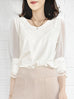 White Puff Mesh Sleeves Lace Cuff Jersey Top