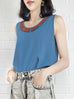 Vintage Blue Contrasted Collar Tank Sleeveless Longline Top
