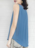 Vintage Blue Contrasted Collar Tank Sleeveless Longline Top