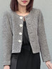 Bluish Grey Button Front Boxy Bouclè Tweed Crop Jacket