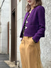 Deep Purple Button Front Boxy Bouclè Tweed Crop Jacket
