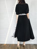 Black Ruffle Side Slit V-Neck Dress w/Removable Silky Scarf