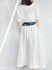 White Ruffle Side Slit V-Neck Dress w/Removable Silky Scarf
