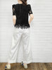 White Canvas Wideleg Slouchy Logo Embroidery Trousers