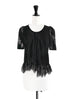 Classy Black Floral Lace Pleat Collar Peplum Blouse