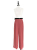 Coral/ Black Contrast Pleated Waist Airy Wide Leg Trousers