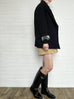 Classic Black Drop Shoulder Relaxed Fit Ruffle Trimmed Wool Blazer