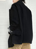 Classic Black Drop Shoulder Relaxed Fit Ruffle Trimmed Wool Blazer