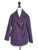 Blue Check Drop Shoulder Relaxed Fit Ruffle Trimmed Wool Blazer