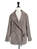 Pink Check Drop Shoulder Relaxed Fit Ruffle Trimmed Wool Blazer