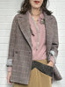 Pink Check Drop Shoulder Relaxed Fit Ruffle Trimmed Wool Blazer
