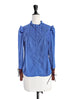 Blue Striped Patch Knitted Tie Cuffs Ruffle Blouse