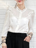 White Dotty Patch Knitted Tie Cuffs Ruffle Blouse