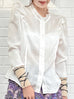 White Dotty Patch Knitted Tie Cuffs Ruffle Blouse