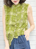 Green Tweed Knit Tassel Check Sleeveless Blouse