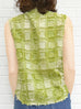 Green Tweed Knit Tassel Check Sleeveless Blouse