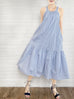 Surprise Sale! Blue Striped Cotton Halter Neck Cross-back Maxi Dress
