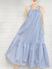 Surprise Sale! Blue Striped Cotton Halter Neck Cross-back Maxi Dress