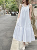 Surprise Sale! White Striped Cotton Halter Neck Cross-back Maxi Dress