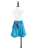 Crystal Teal Contrast Stitch Pleated Waist Belted Shorts