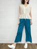 Dusky Lustrous Teal Contrast Piping Silky Cropped Trousers