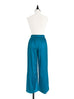 Dusky Lustrous Teal Contrast Piping Silky Cropped Trousers