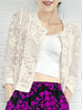 Ivory Flower Motif Knitted Square Lace Slim Fit Jacket
