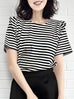 Striped Ruffle Shoulder Logo Embroidery Tee