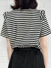 Surprise Sale! Striped Ruffle Shoulder Logo Embroidery Tee