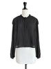 Black Pleated Pearly Buttons Slit Sleeves Cropped Blouse