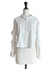 White Pleated Pearly Buttons Slit Sleeves Cropped Blouse