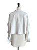White Pleated Pearly Buttons Slit Sleeves Cropped Blouse
