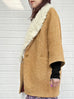 Toffee Removable Furry Collar Herringbone Woollen Cocoon Coat