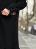 Black Wide Shoulder Ruffled Hem Cashmere Blend Easy Coat