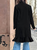 Black Wide Shoulder Ruffled Hem Cashmere Blend Easy Coat