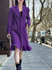 Purple Wide Shoulder Ruffled Hem Wool Blend Easy Coat