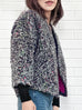 Vibrant Grey Loop Knitted Open Front Fluffy Crop Jacket