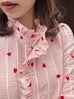 Red Valentine Ruffled Placket Stand Collar Shirt